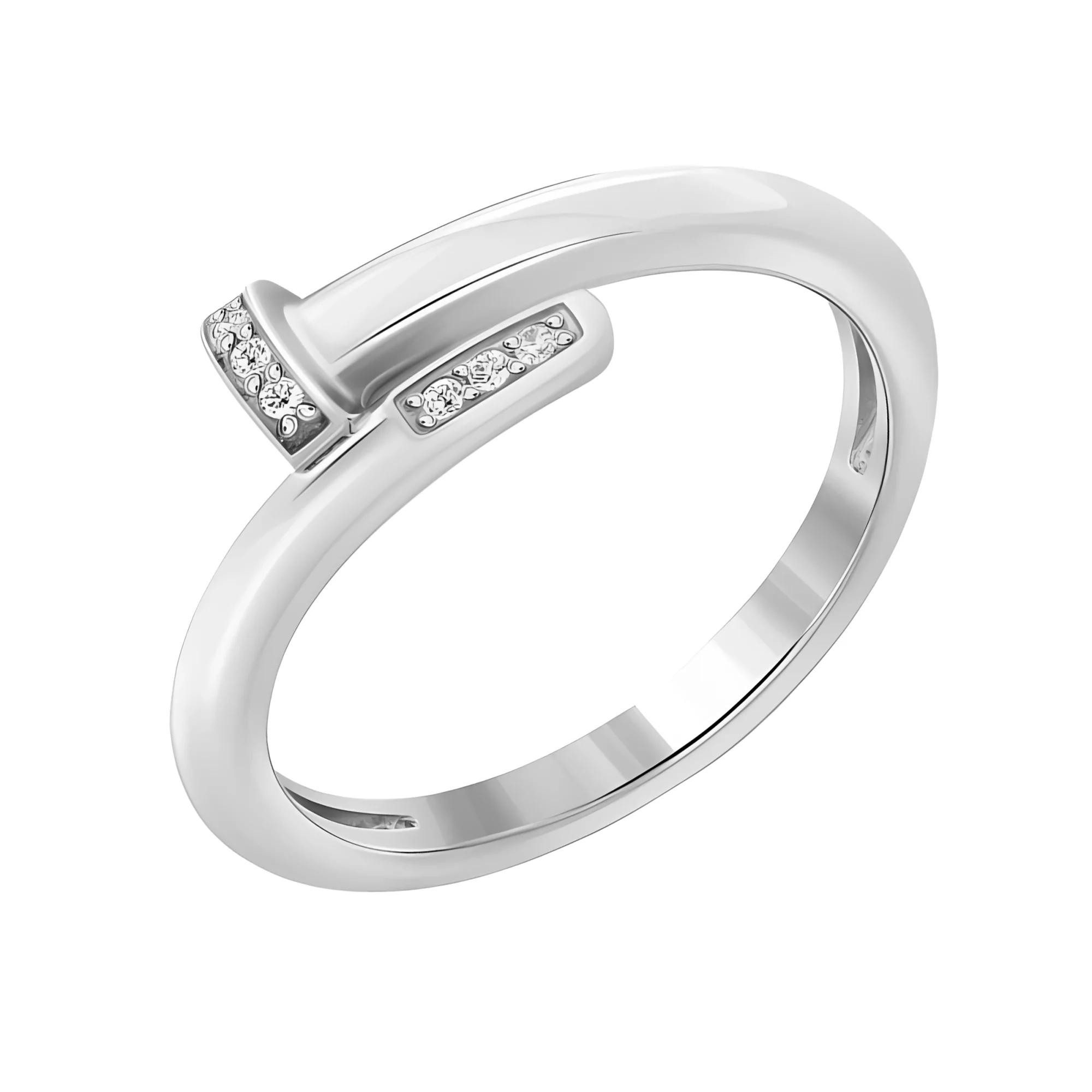 Серебряное кольцо с фианитом "Гвоздь" - 474141 – изображение 1
