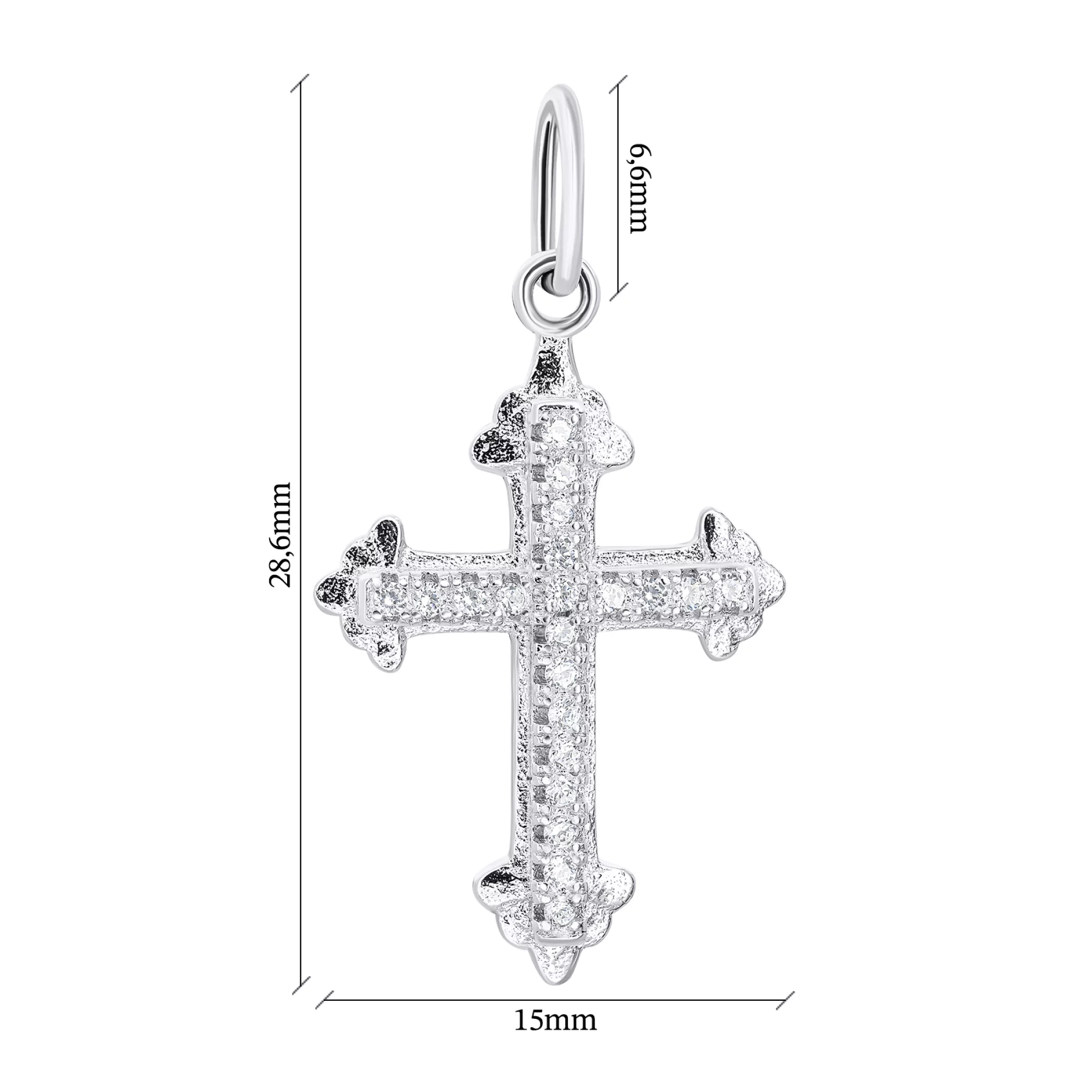 Декоративний срібний хрестик із доріжкою фіанітів  - 1546756 – зображення 2