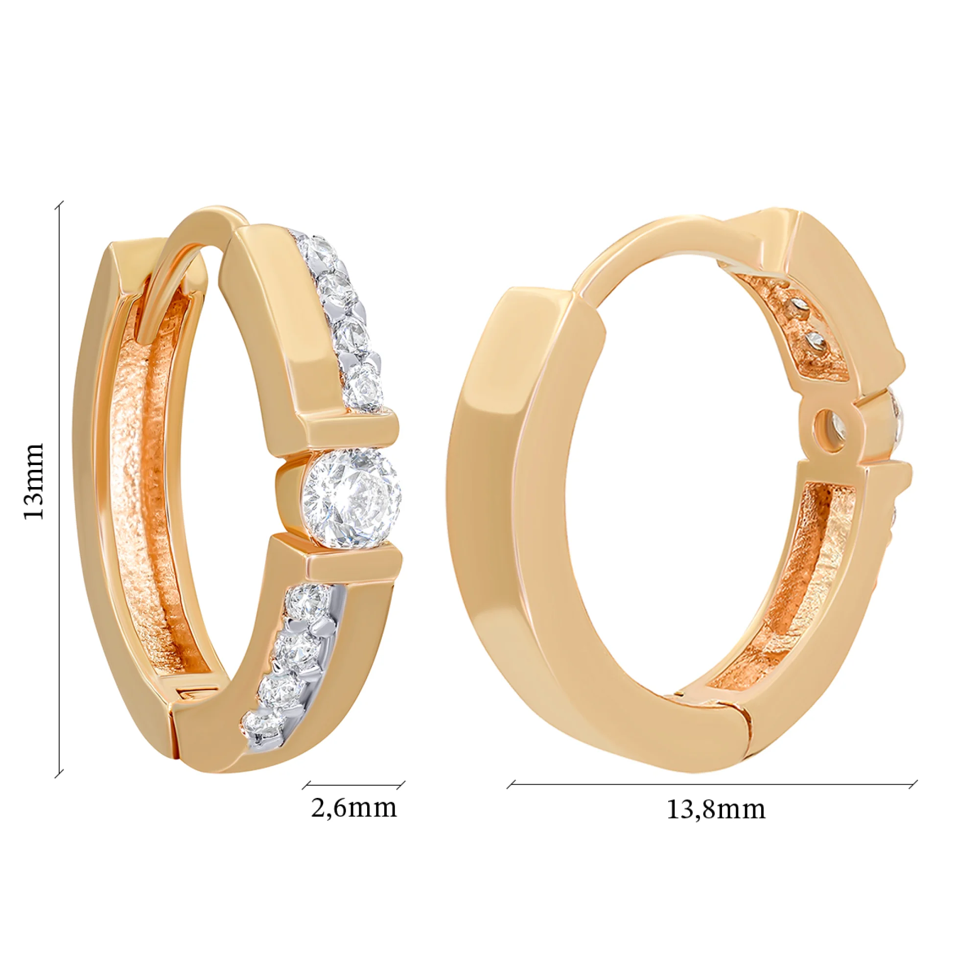 Сережки-кольца из красного золота с фианитами - 890887 - 3