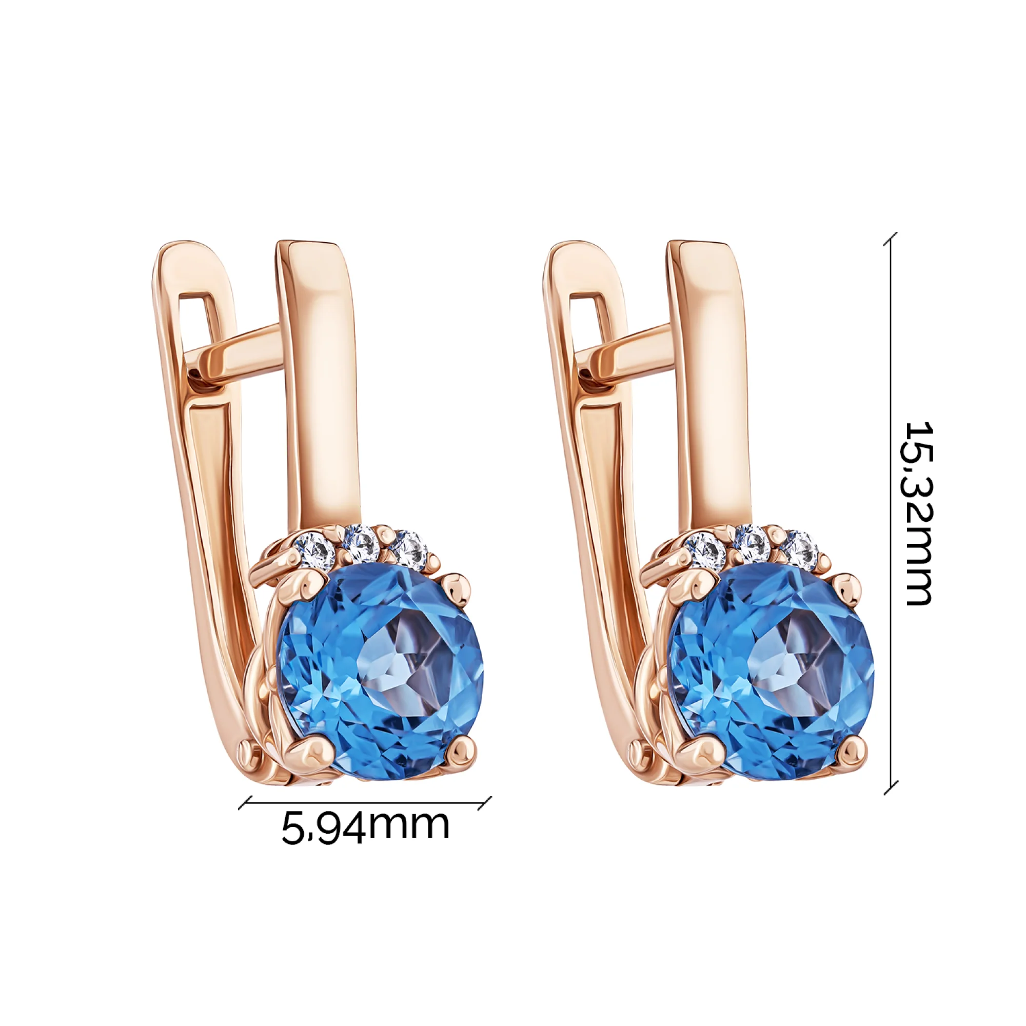 Сережки из красного золота с топазом свисс и фианитами - 1687877 - 6