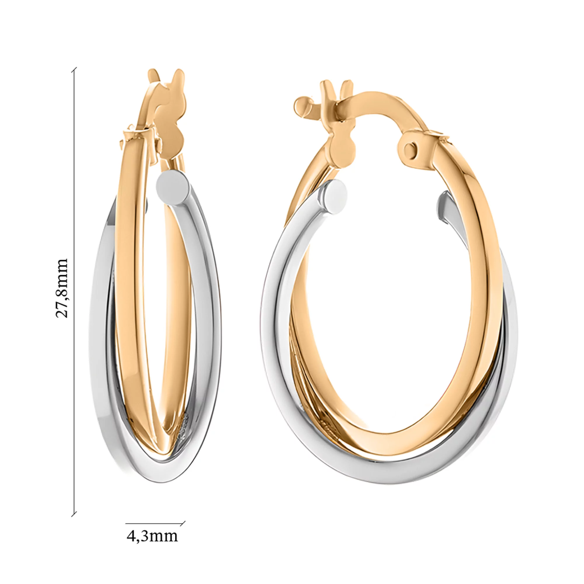 Сережки-кільця з комбінованого золота - 938225 – зображення 2