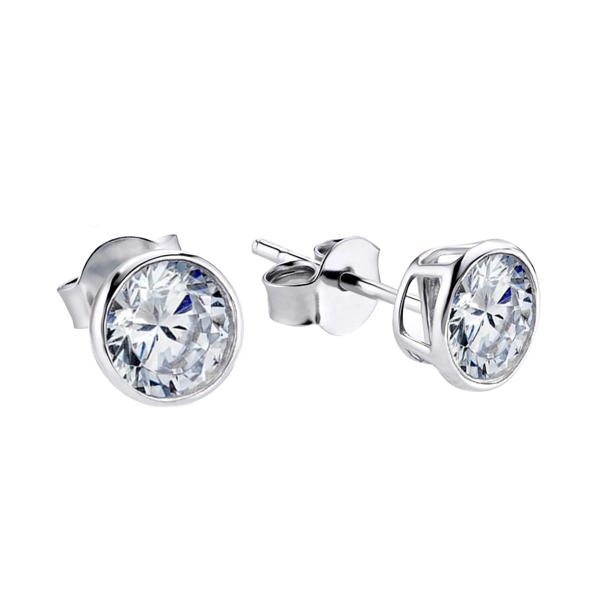 Сережки-гвоздики из серебра с фианитом - 1345774 - 1