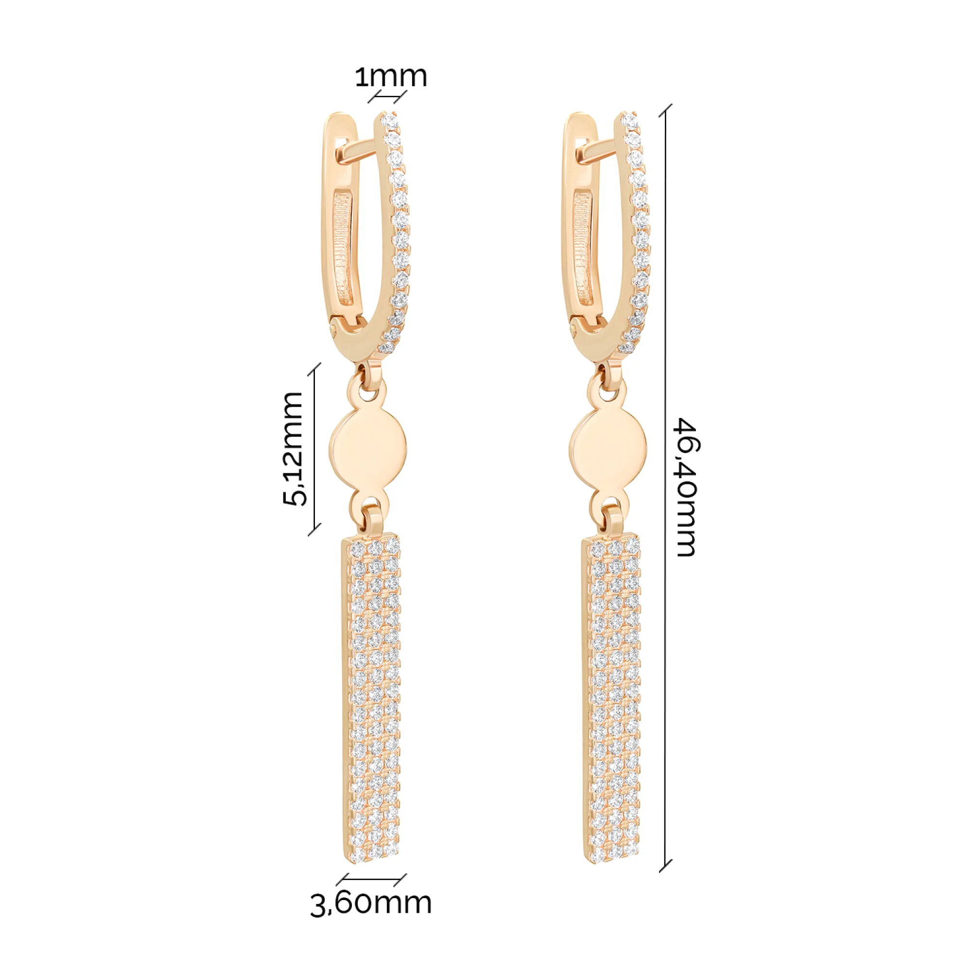 Сережки из красного золота с подвесами с фианитами - 887716 - 3