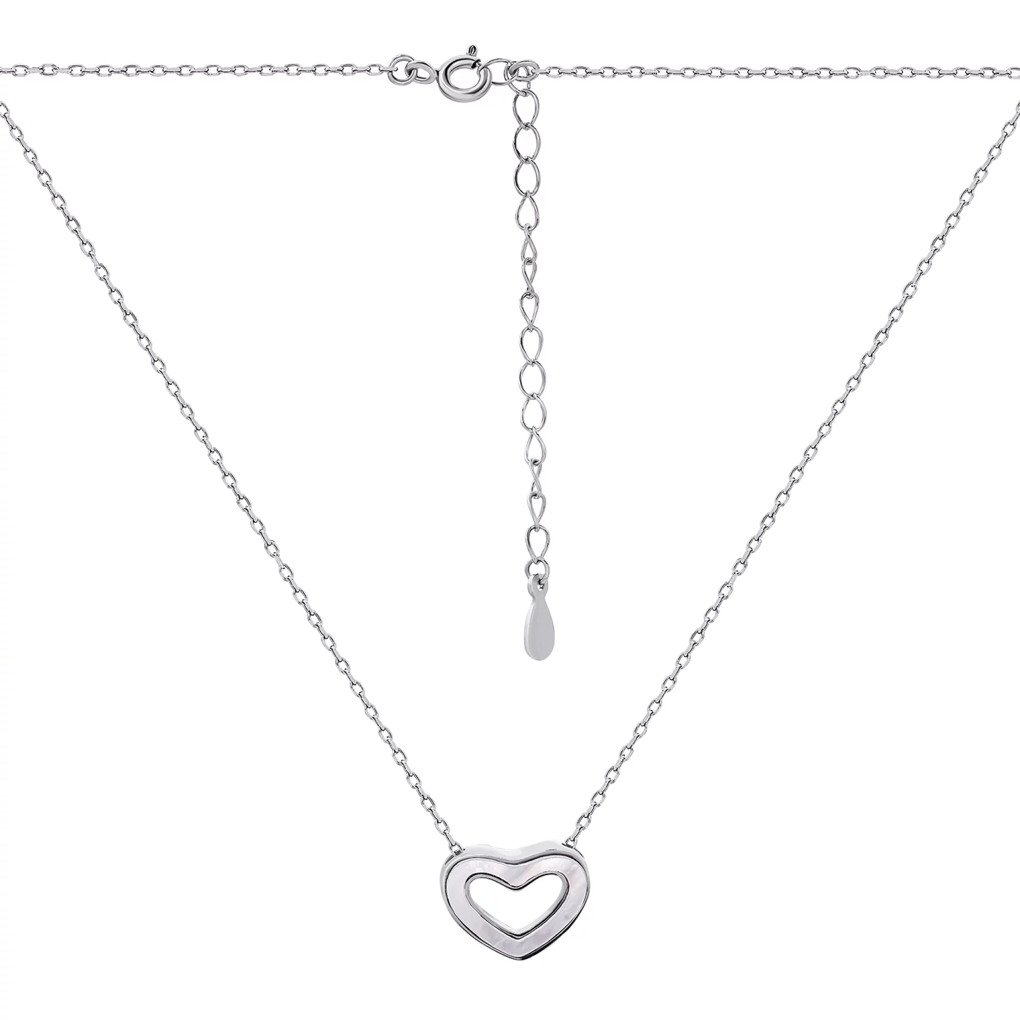 Колье серебряное с перламутром "Сердце" плетение якорь - 1483832 – изображение 1