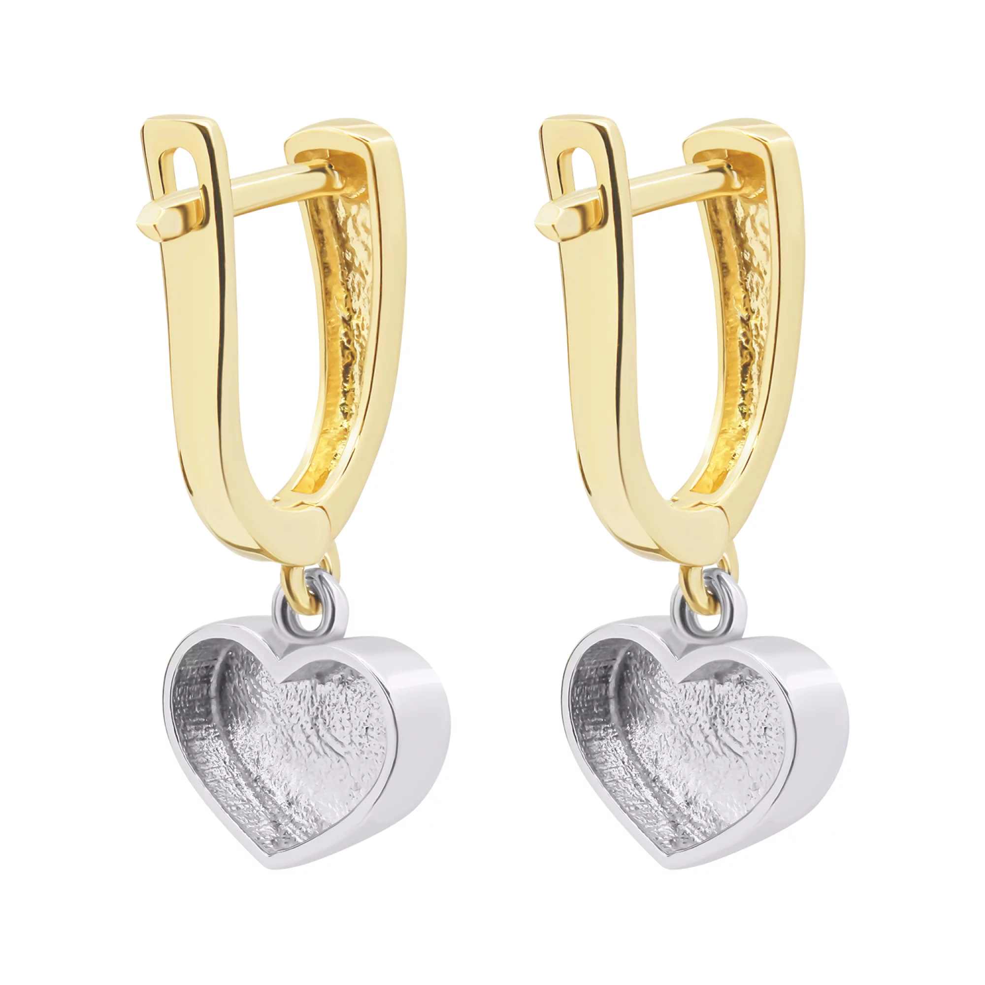 Сережки з комбінованого золота з підвісками "Сердечка" - 1541841 – зображення 4