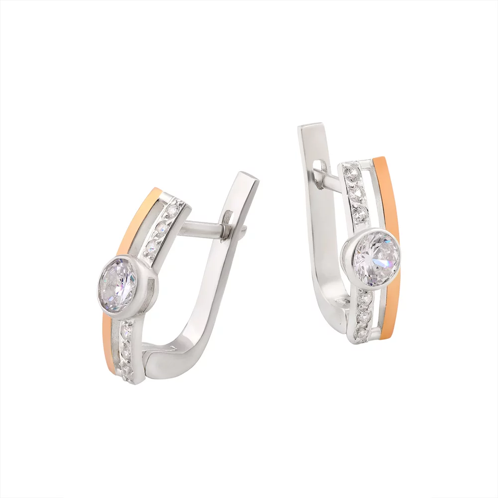 Сережки из серебра с позолотой и фианитом. Артикул 7202/495сР: цена, отзывы, фото – купить в интернет-магазине AURUM