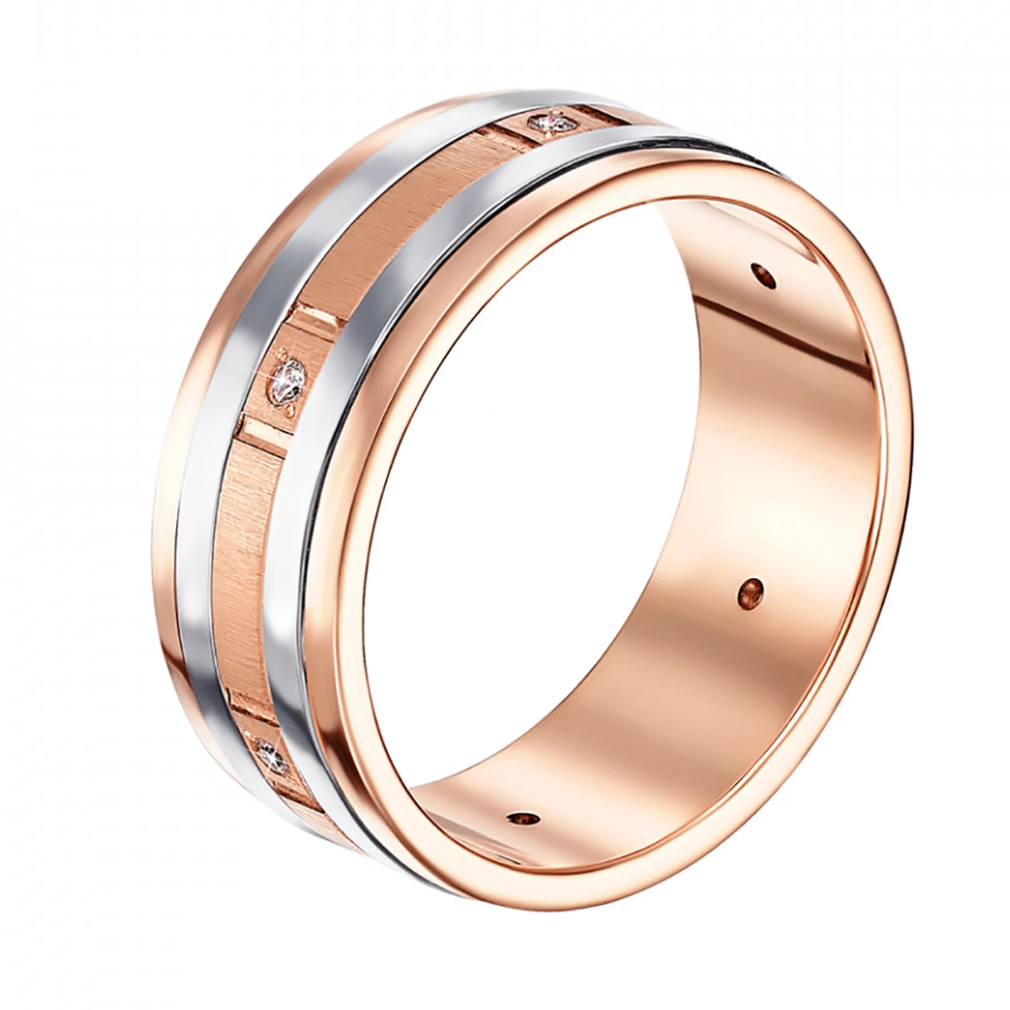 Обручальное комбинированое кольцо американка с фианитом - 521173 – изображение 1