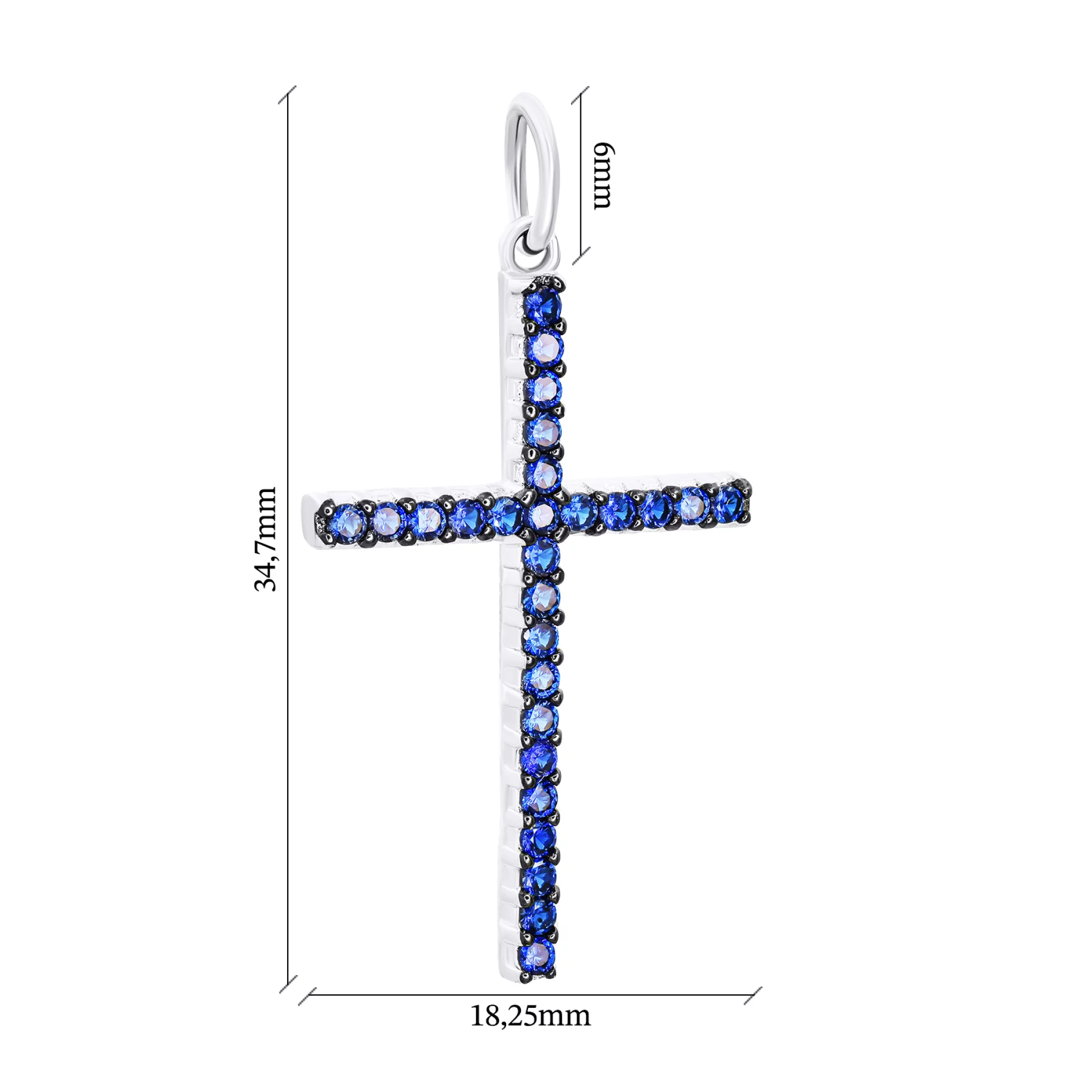 Декоративный серебряный крестик с синими фианитами - 1546803 – изображение 2