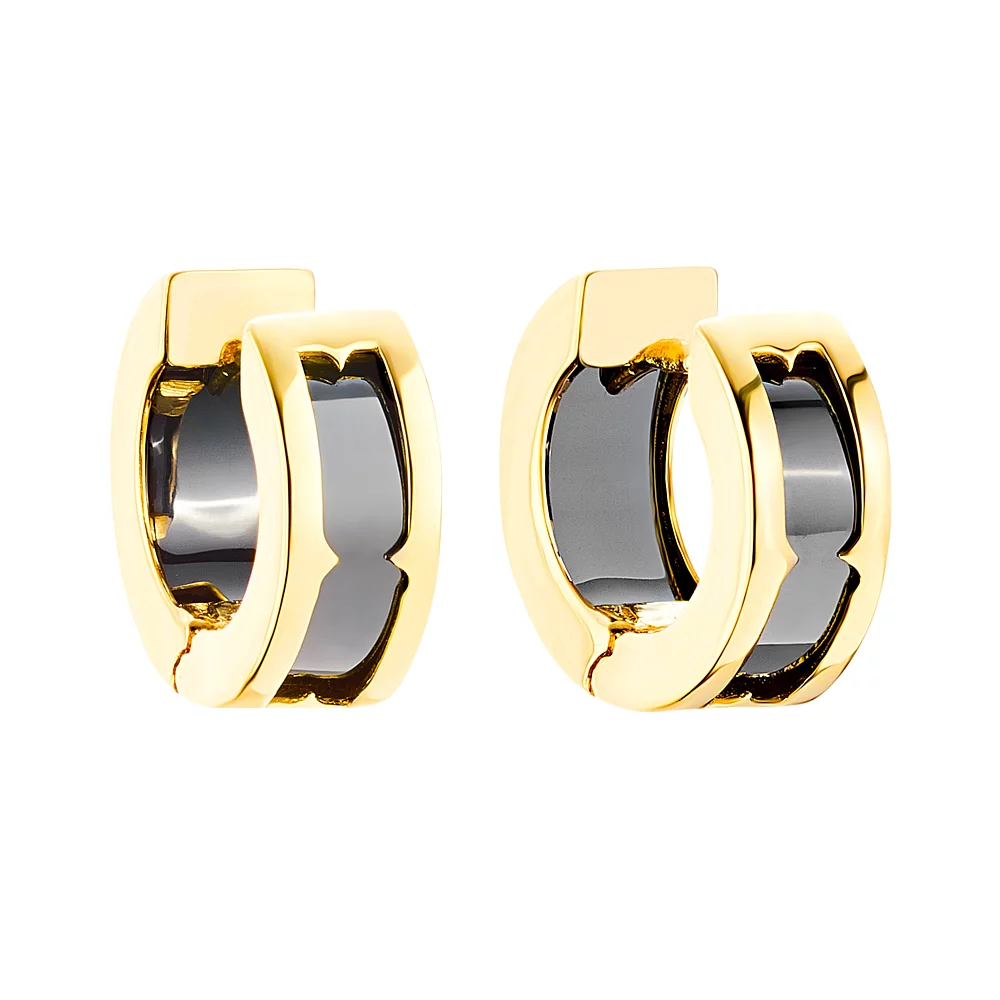 Сережки-кольца из лимонного золота с ониксом. Артикул 104180жо: цена, отзывы, фото – купить в интернет-магазине AURUM