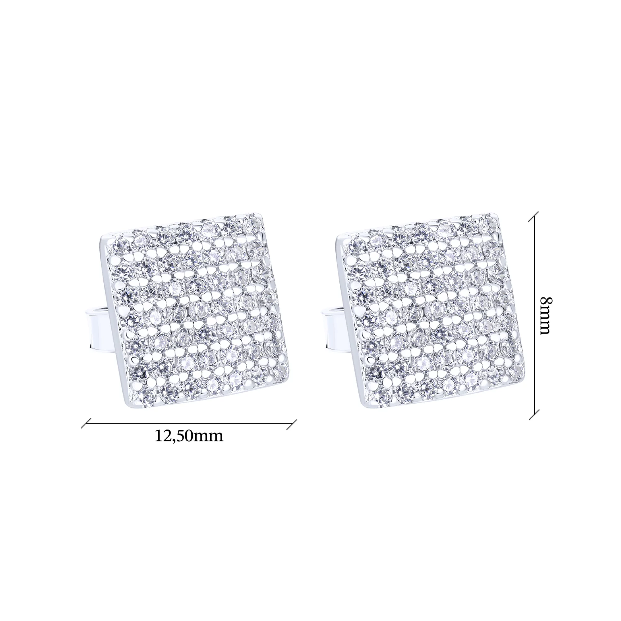 Срібні сережки-гвоздики квадратної форми з фіанітами - 1572527 – зображення 3