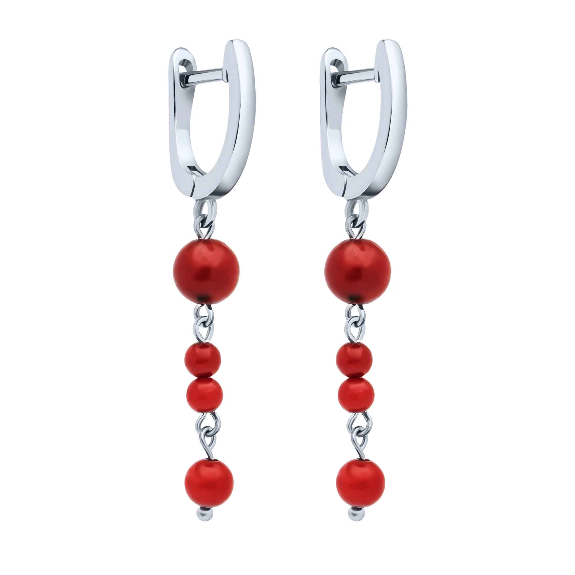 Серебряные серьги с подвесками и кораллами - 1760347 - 1