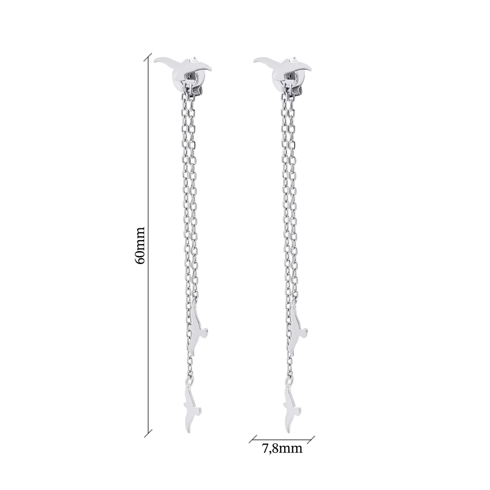 Срібні сережки-гвоздики з підвісками "Пташки" - 1548940 – зображення 3