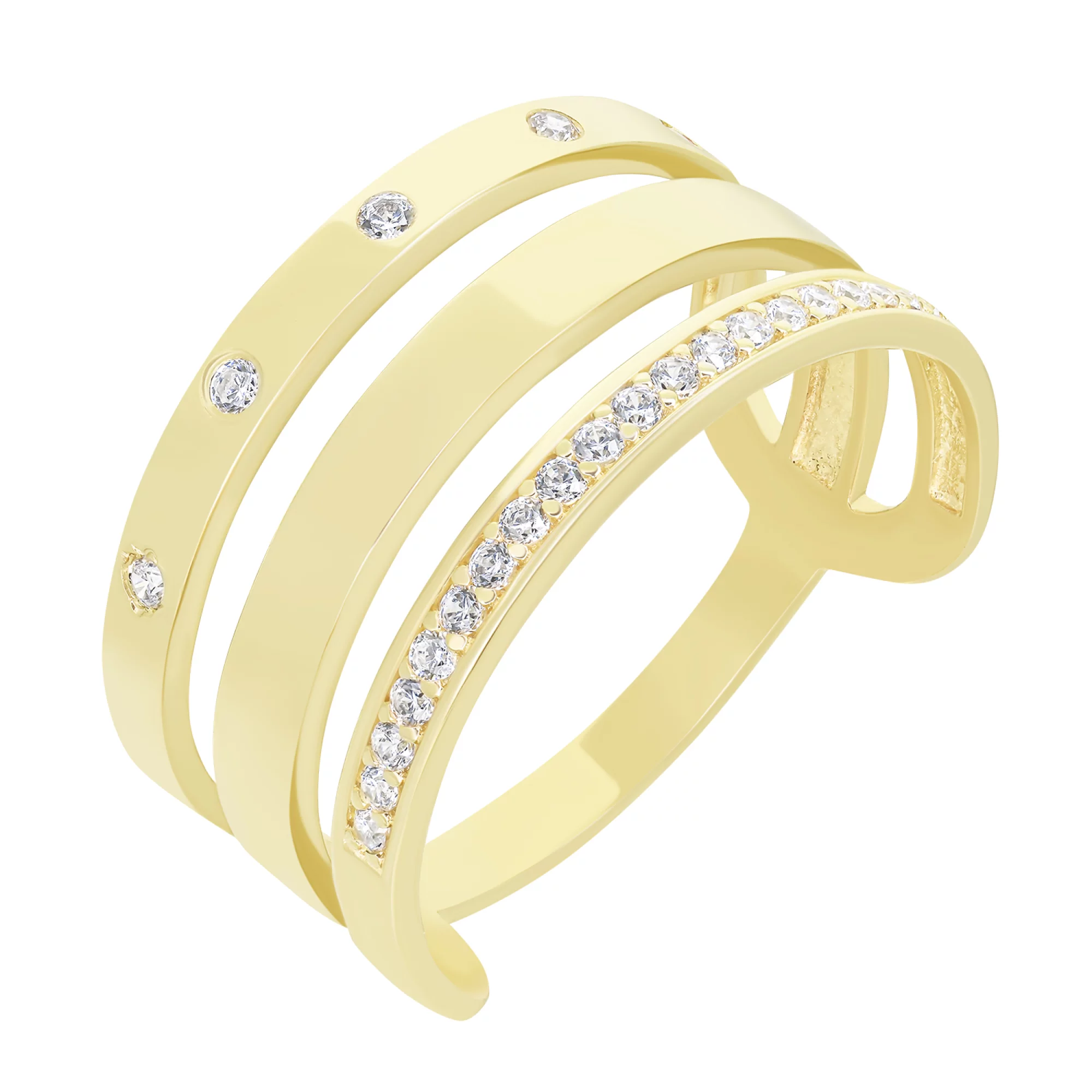 Золотое тройное кольцо с фианитами - 1517410 – изображение 1