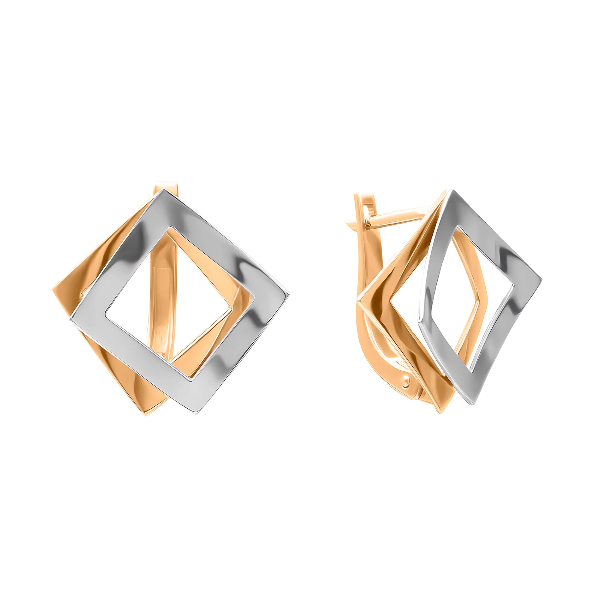 Сережки из комбинированного золота "Квадрат" - 411101 – изображение 1