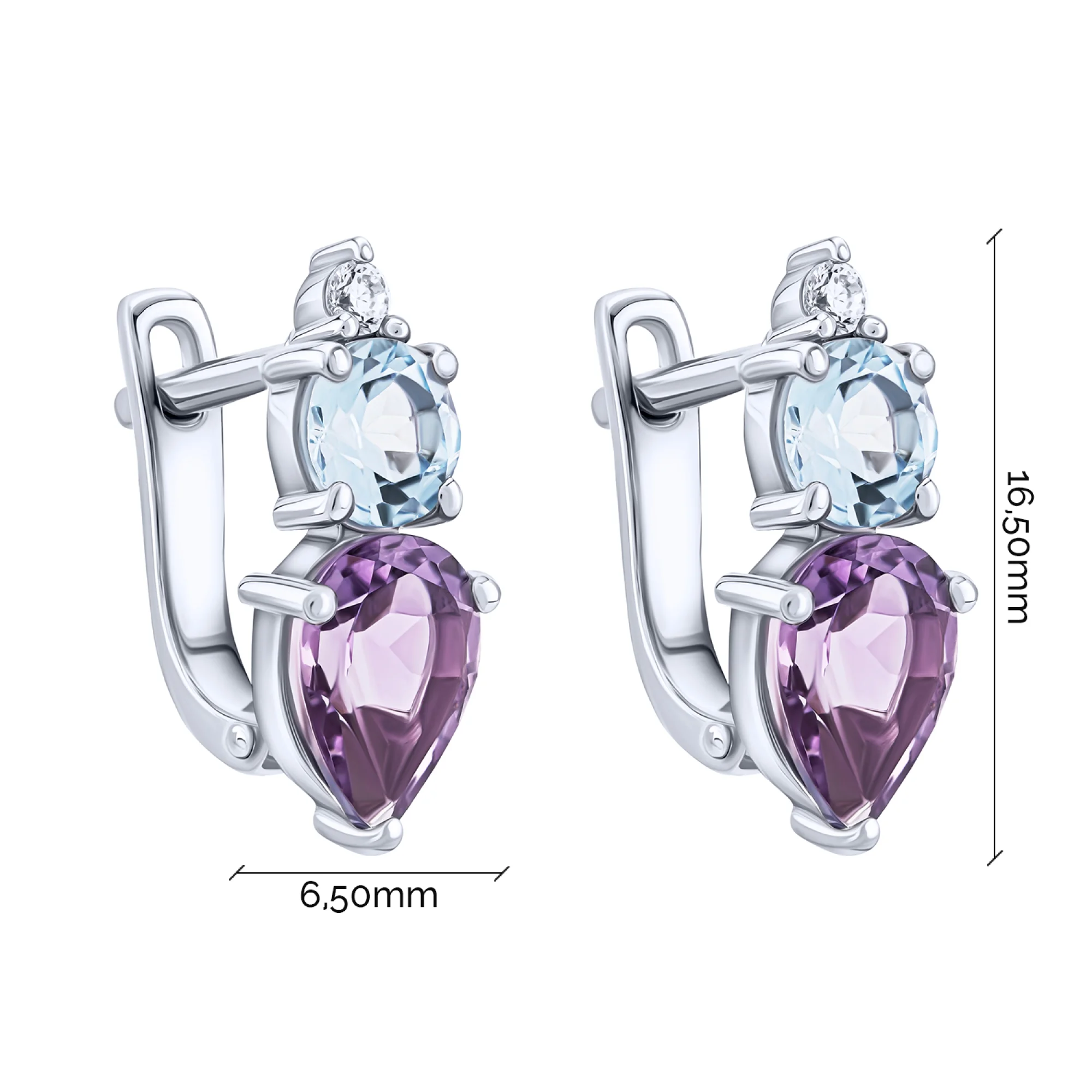 Серебряные серьги с аметистами, топазами и фианитами - 2021221 - 3