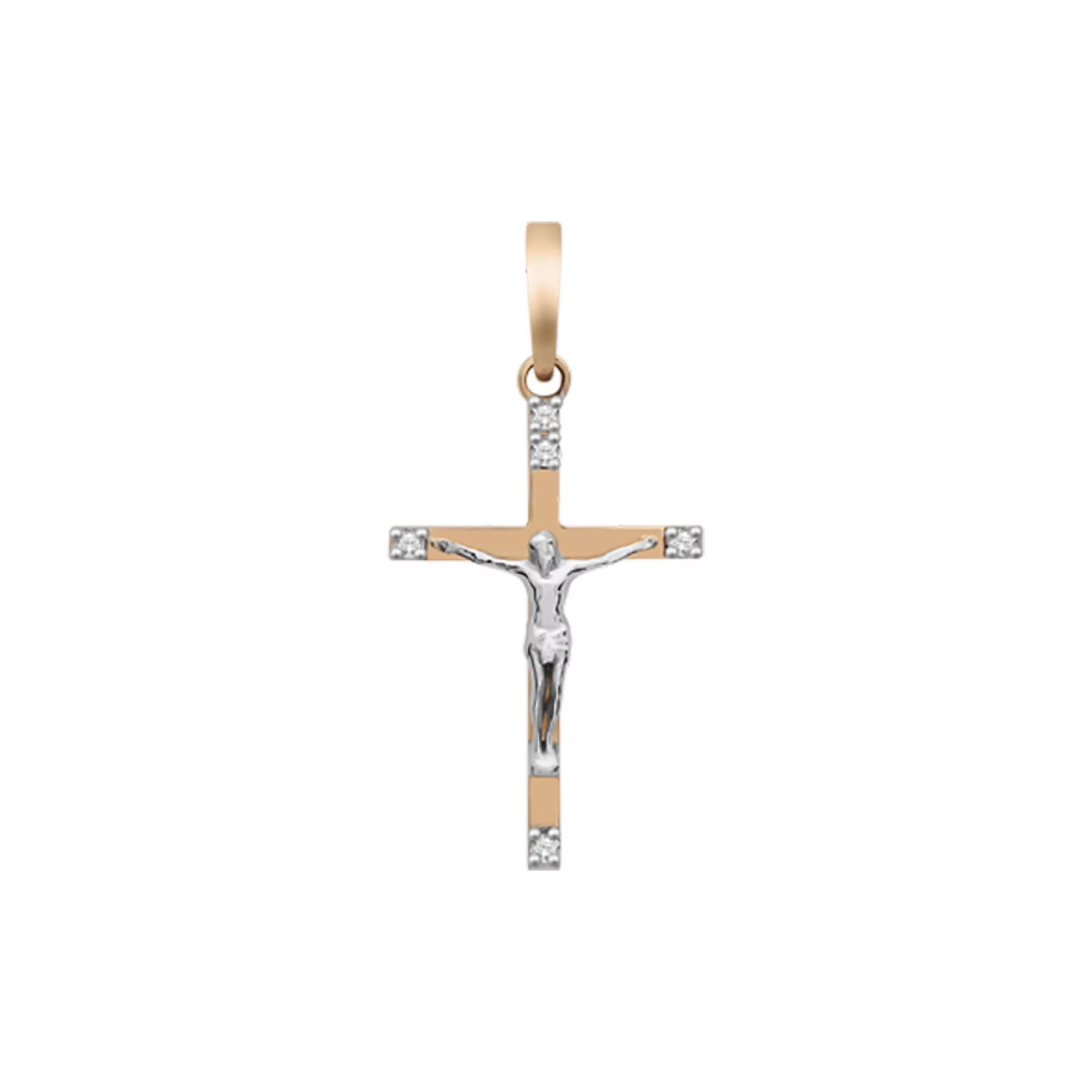 Хрестик з комбінованого золота з діамантами - 421621 – зображення 2