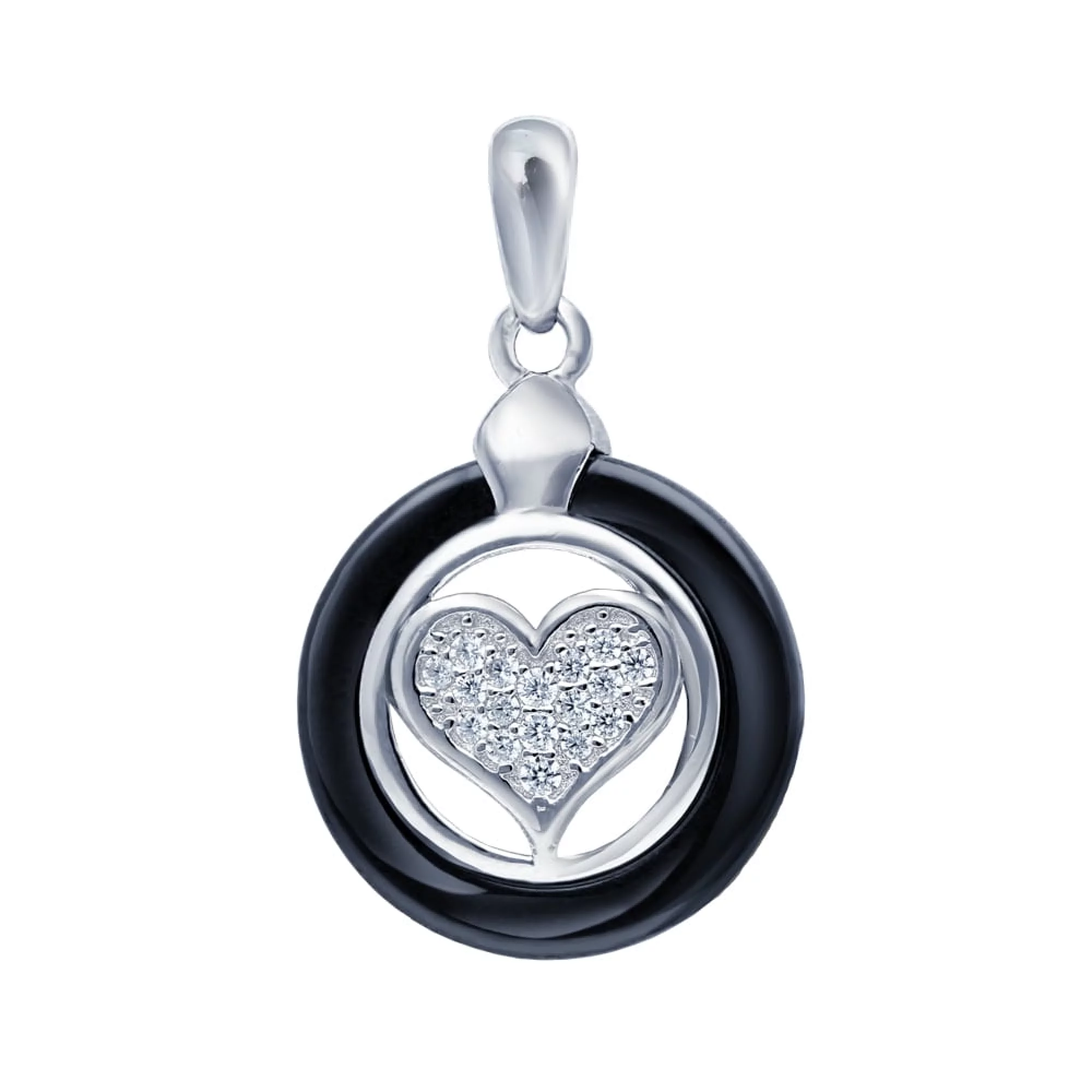 Срібний підвіс Серце з керамікою та фіанітом - 422067 – зображення 1