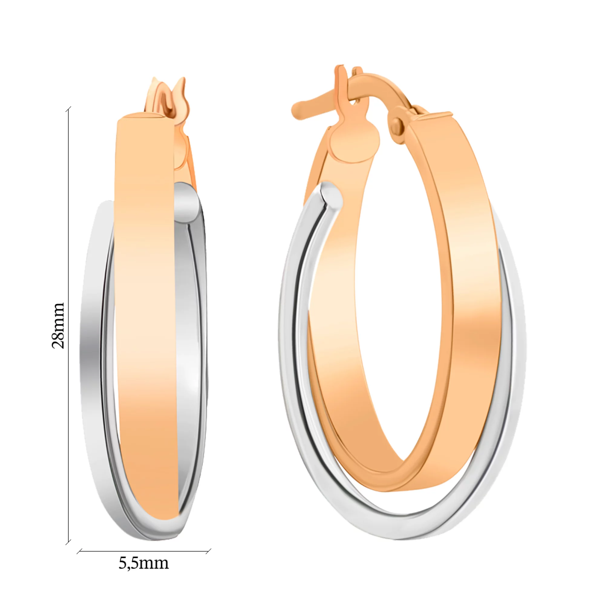 Сережки-кольца из комбинированого золота - 1350417 – изображение 2