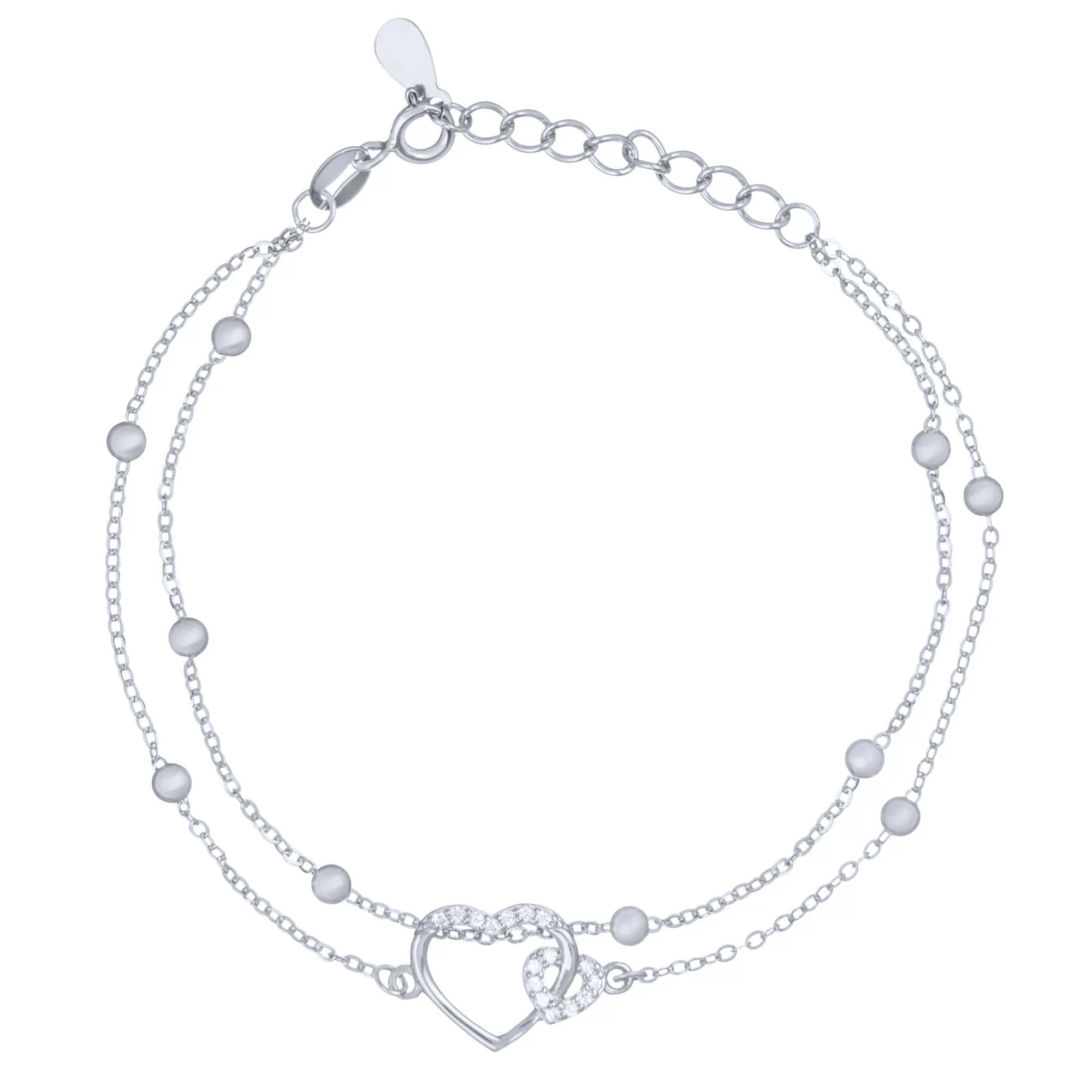 Срібний браслет з кульками та сердечком плетіння якір - 1688465 – зображення 1