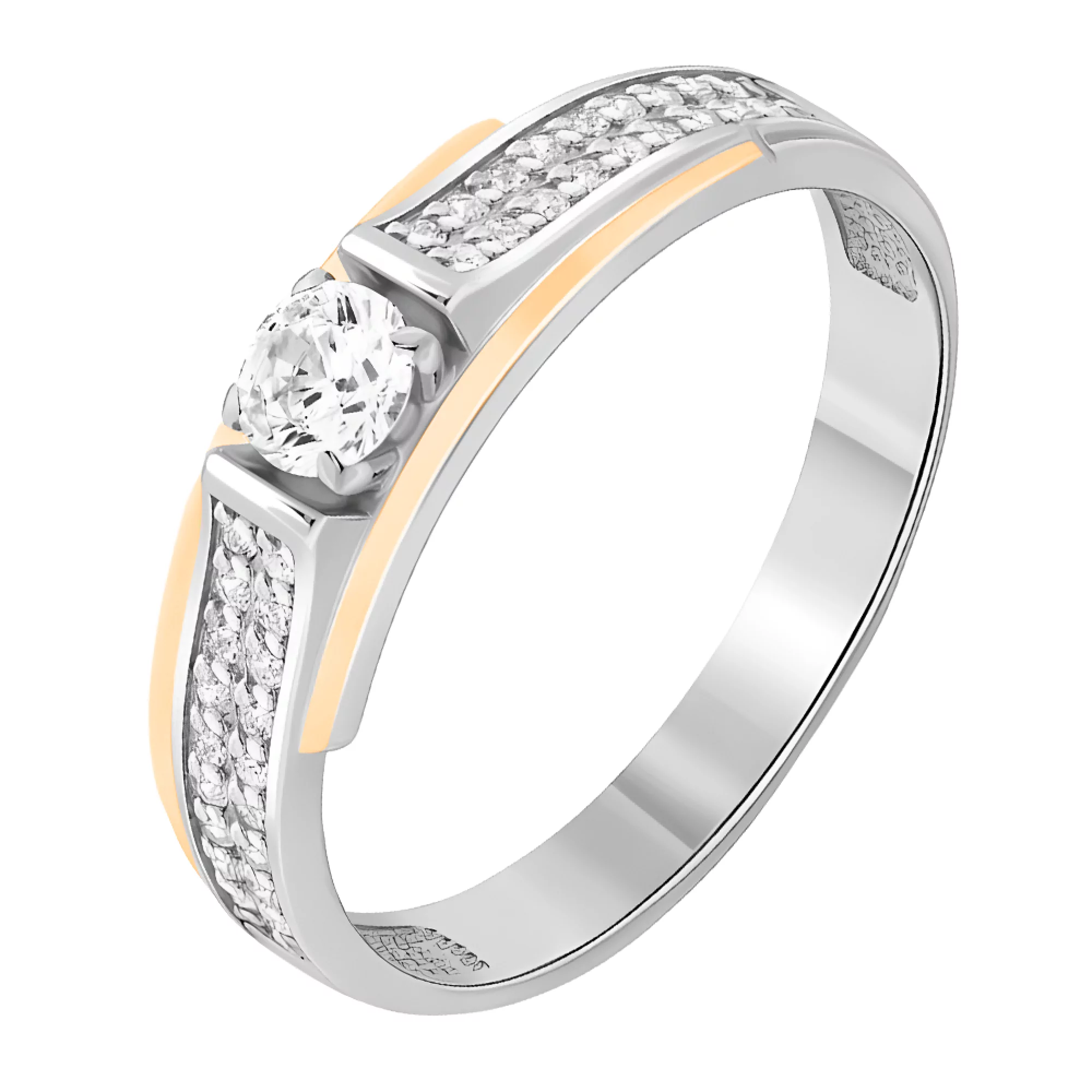 Серебряное кольцо с позолотой и фианитом - 474127 – изображение 1