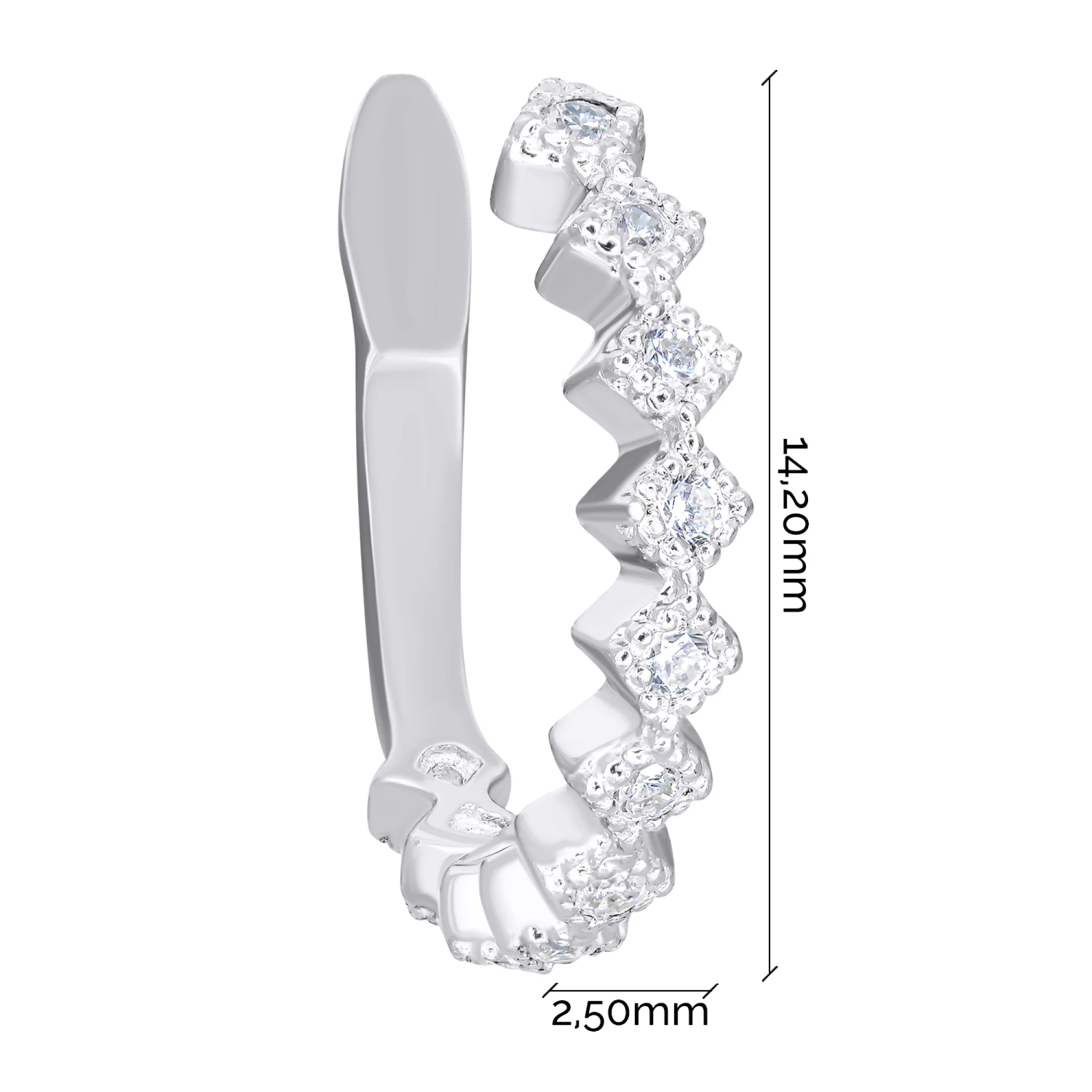 Серебряная моносерьга-каффа с фианитами  - 1535079 - 2