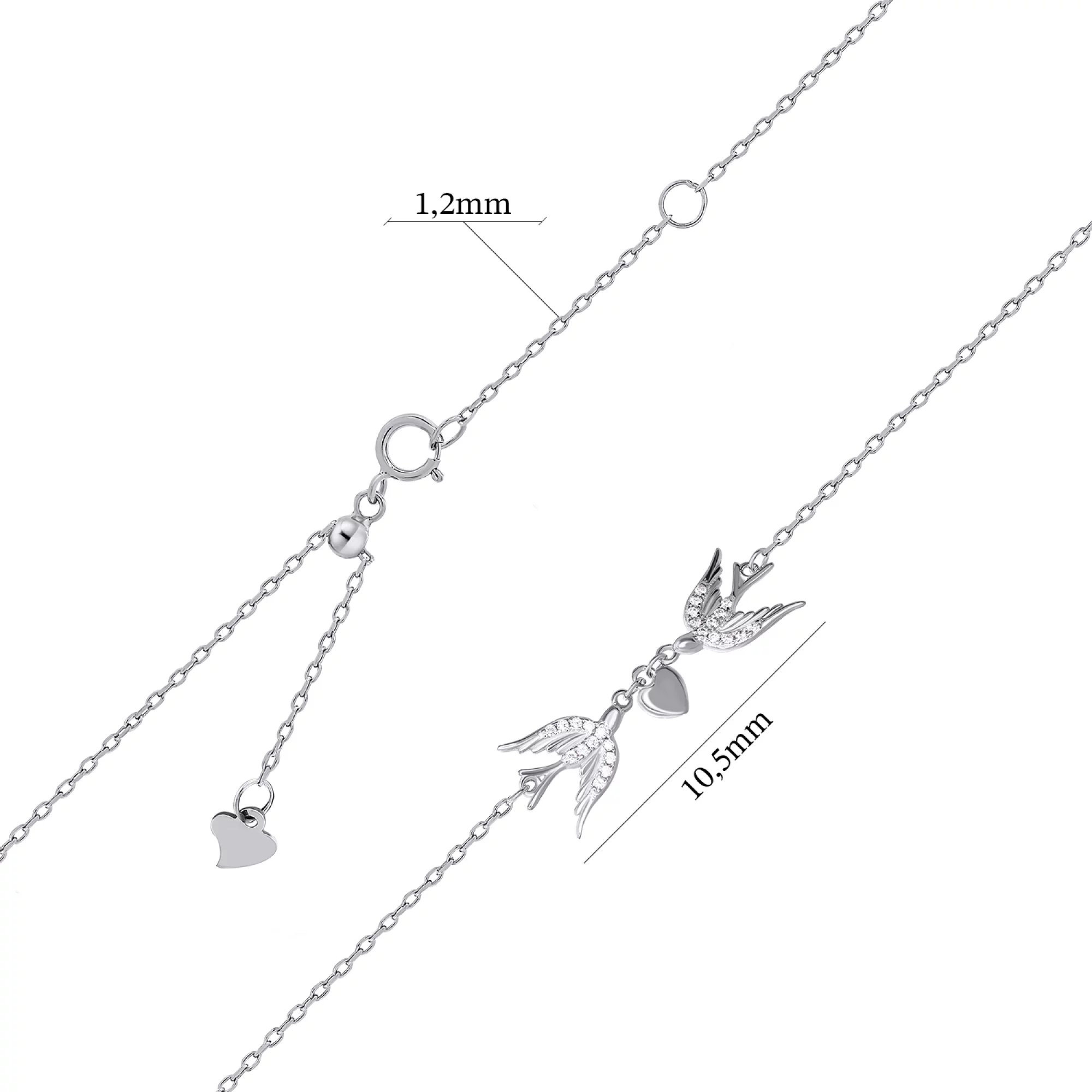 Кольє зі срібла "Ластівки" з фіанітом плетіння якір - 1468822 – зображення 3