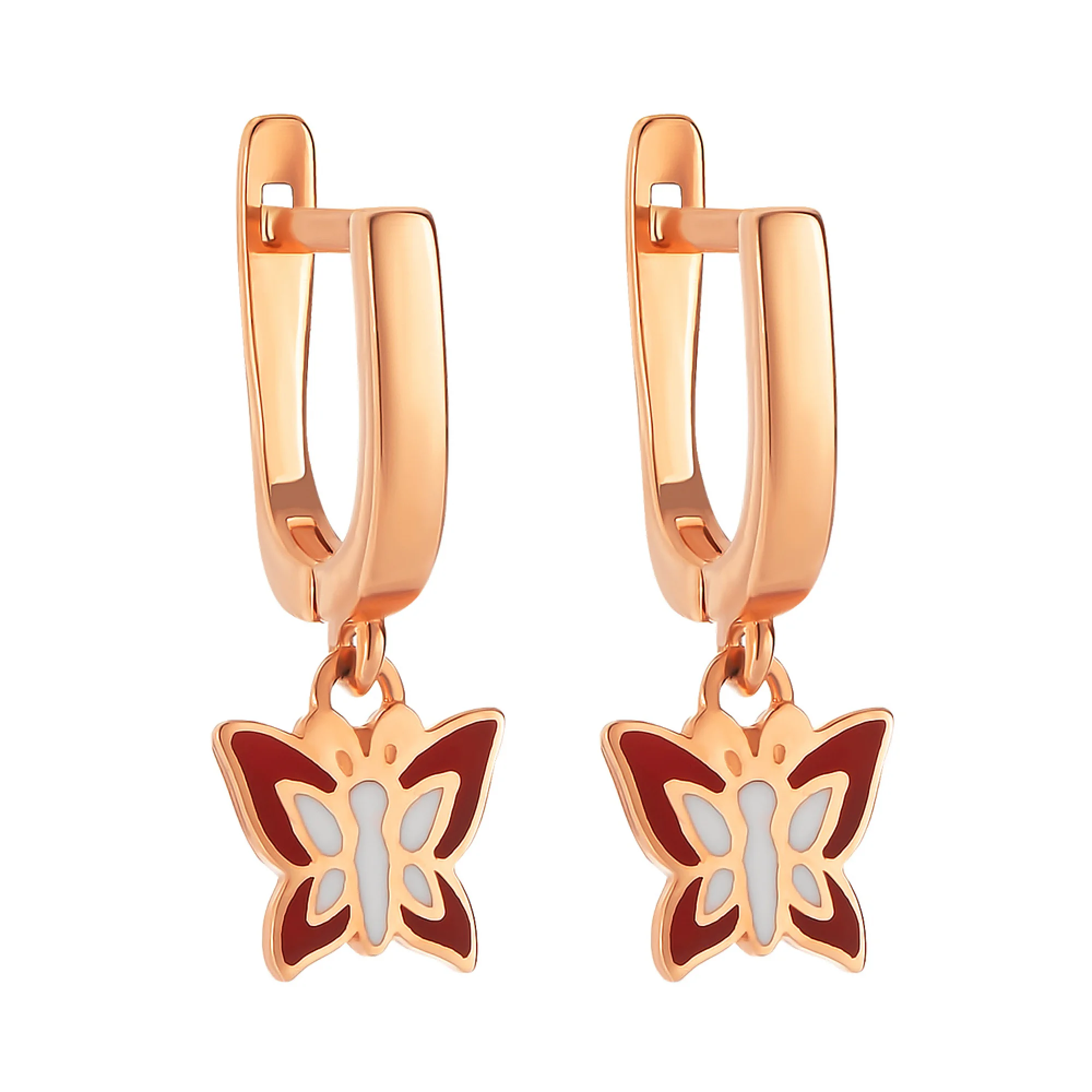 Сережки детские из красного золота с эмалью Бабочки - 971261 - 1