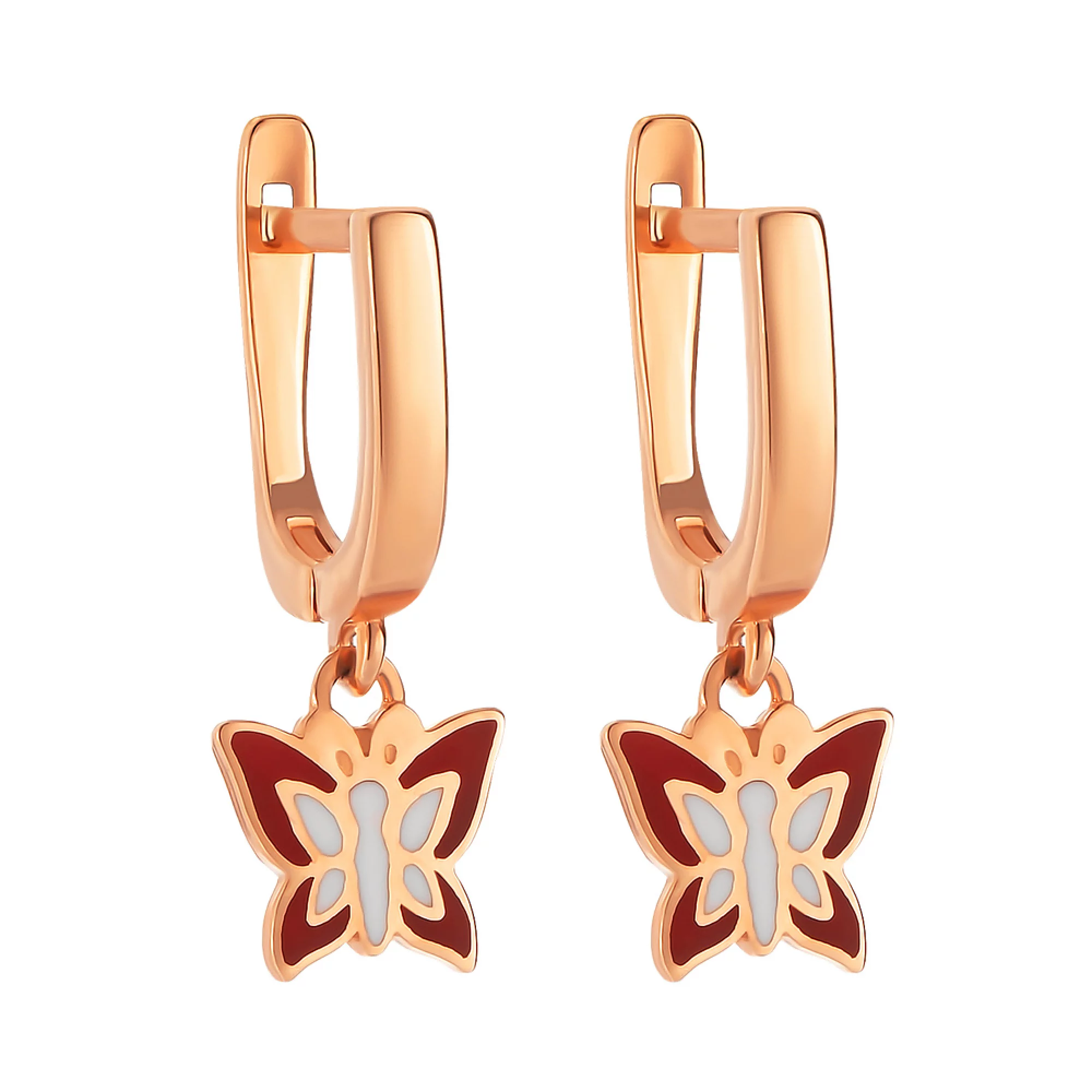 Сережки детские из красного золота с эмалью Бабочки - 971261 - 1