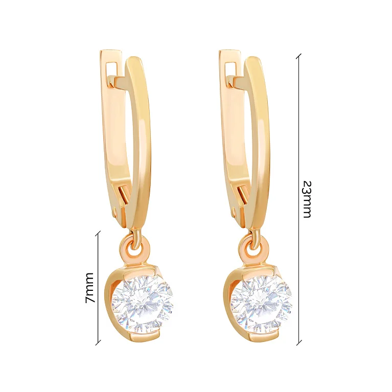 Сережки из красного золота с подвесами с фианитом - 860430