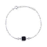 Стильний срібний браслет "Квадрат" з оніксом, фіанітами та плетінням якір - 1964257