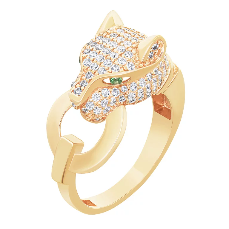 Золотое кольцо "Пантера" с фианитами. Артикул 207416804wcz: цена, отзывы, фото – купить в интернет-магазине AURUM