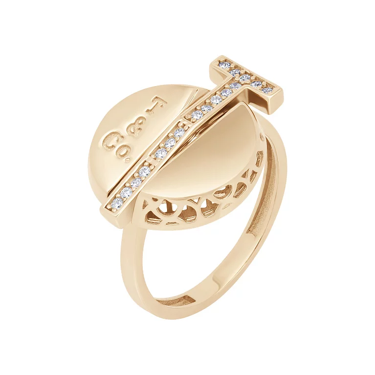 Кольцо "Круг" из красного золота с фианитами. Артикул 215464801: цена, отзывы, фото – купить в интернет-магазине AURUM