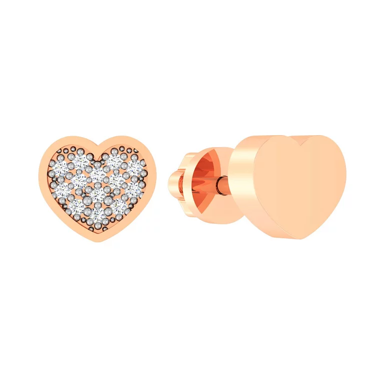 Золоті сережки-гвоздики "Серце" з фіанітами. Артикул 110553: ціна, відгуки, фото – купити в інтернет-магазині AURUM