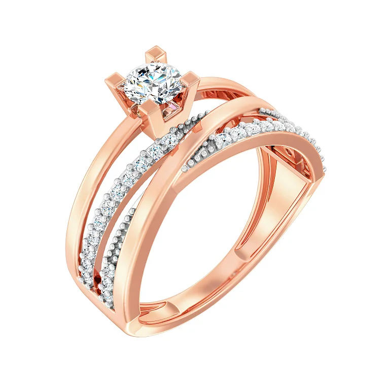 Каблучка у червоному золоті з фіанітами - 2118543