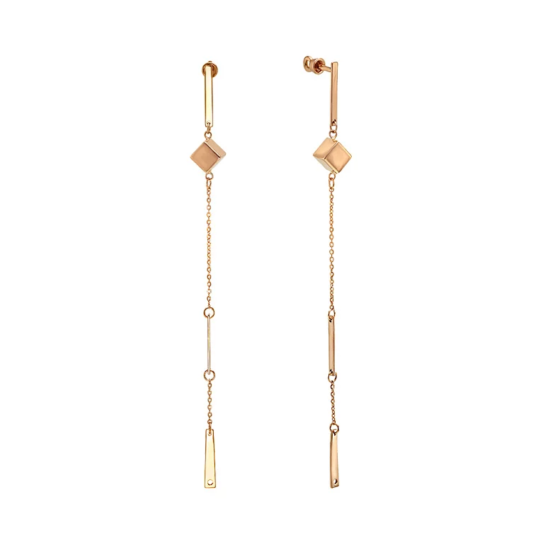 Золоті сережки-гвоздики з підвісами у стилі геометрія. Артикул 580102: ціна, відгуки, фото – купити в інтернет-магазині AURUM
