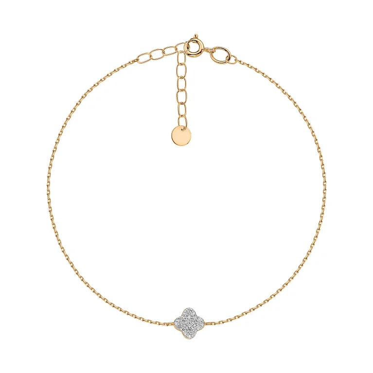Браслет "Клевер" из комбинированного золота с бриллиантами плетение якорь - 1807677