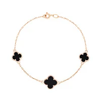 Браслет "Конюшина" з агатом із червоного золота з якірним плетінням - 971047