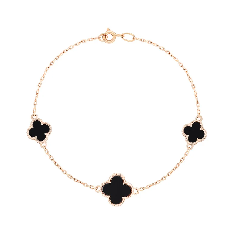 Браслет "Конюшина" з агатом із червоного золота з якірним плетінням - 971047