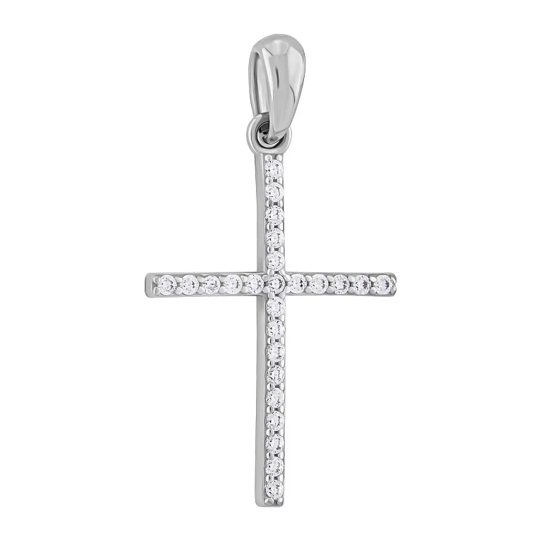 Декоративный крестик в белом золоте с фианитами - 2100130