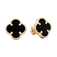 Серьги-пусеты "Клевер" из красного золота с ониксом - 2134698