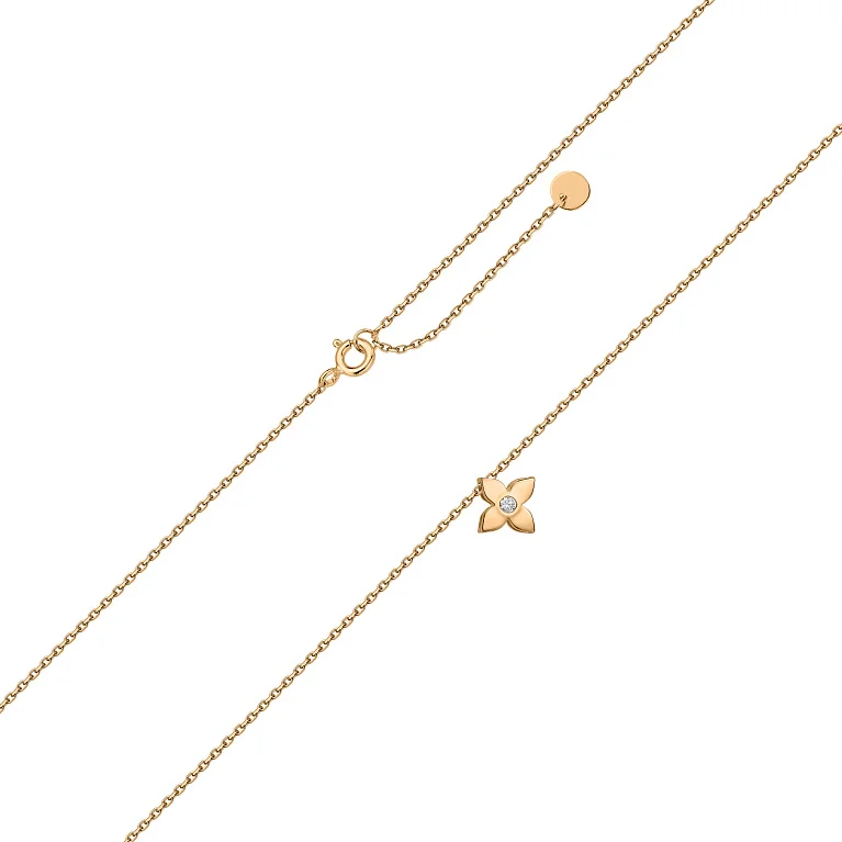 Ланцюжок з підвісом "Квітка" з червоного золота з фіанітом плетіння якір - 2193455