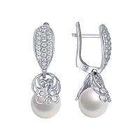Срібні сережки з перлиною і цирконієм. Артикул 7502/420218С: ціна, відгуки, фото – купити в інтернет-магазині AURUM