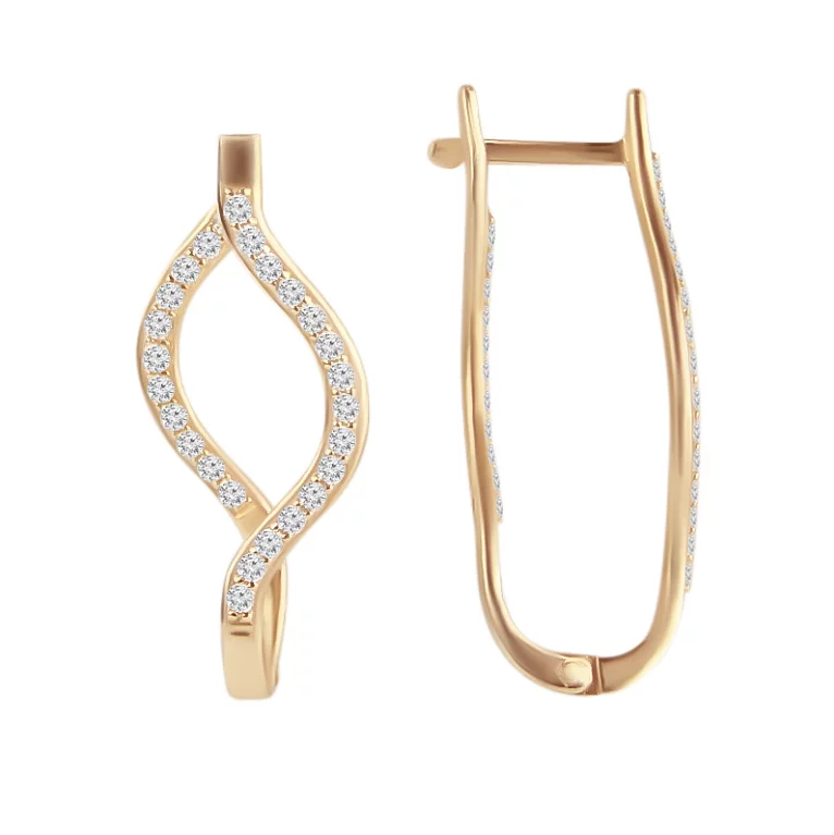 Золоті сережки з фіанітами. Артикул 211062: ціна, відгуки, фото – купити в інтернет-магазині AURUM