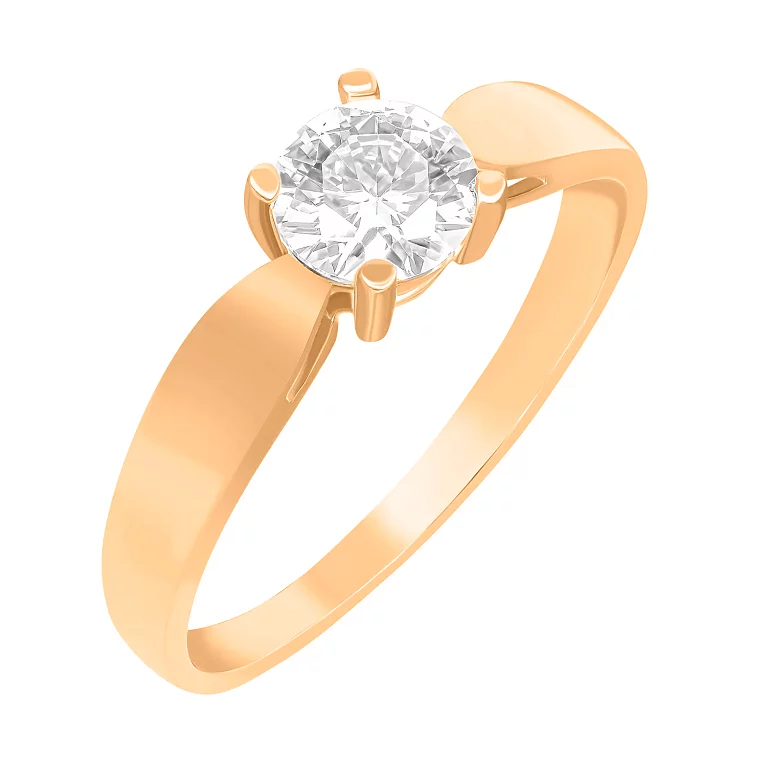 Кольцо помолвочное из красного золота и фианитом. Артикул 114661: цена, отзывы, фото – купить в интернет-магазине AURUM