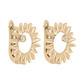 Сережки "Золотые Подсолнухи" из красного золота с фианитом - 1614829