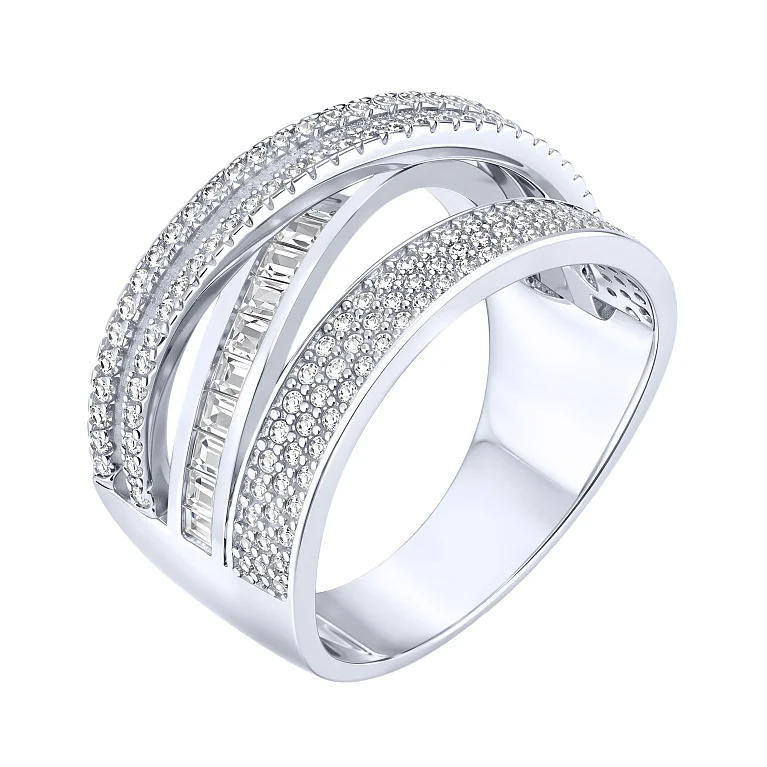 Масивна срібна каблучка "Переплетення" з фіанітами  - 2205815