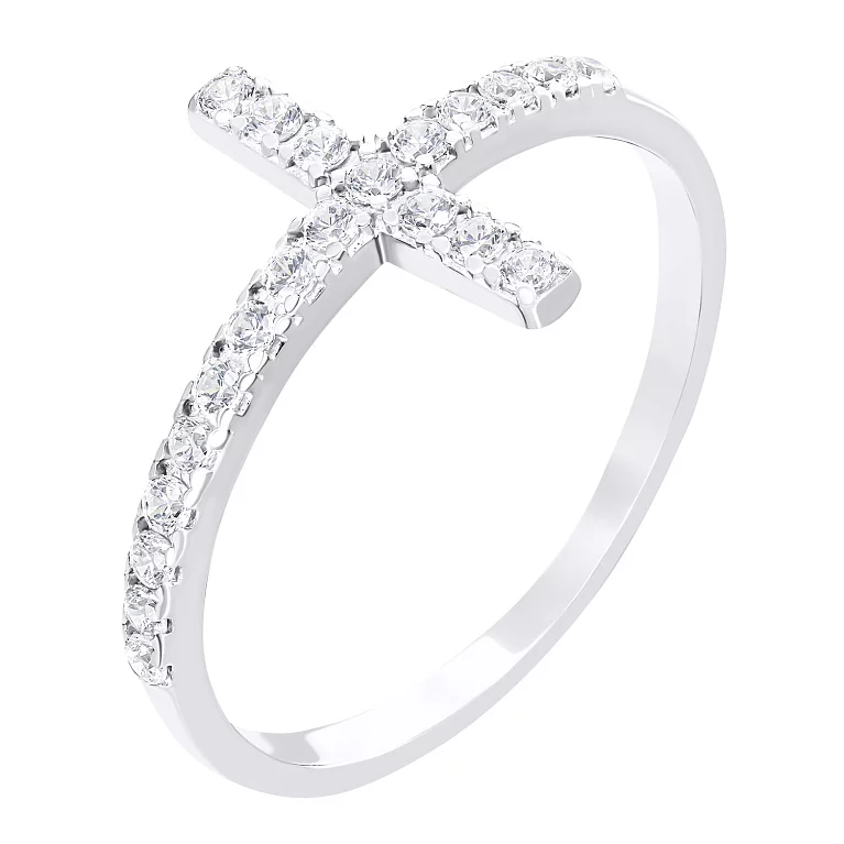 Серебряное кольцо в форме крестика с дорожкой фианитов . Артикул 7501/10327: цена, отзывы, фото – купить в интернет-магазине AURUM