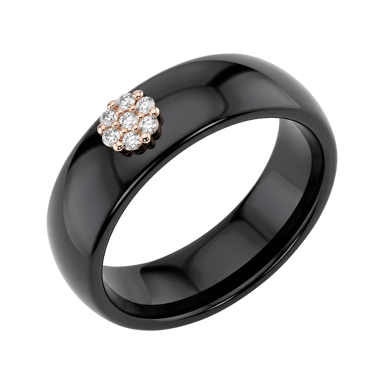 Каблучка "Квітка" із кераміки і червоного золота з діамантами - 2126590