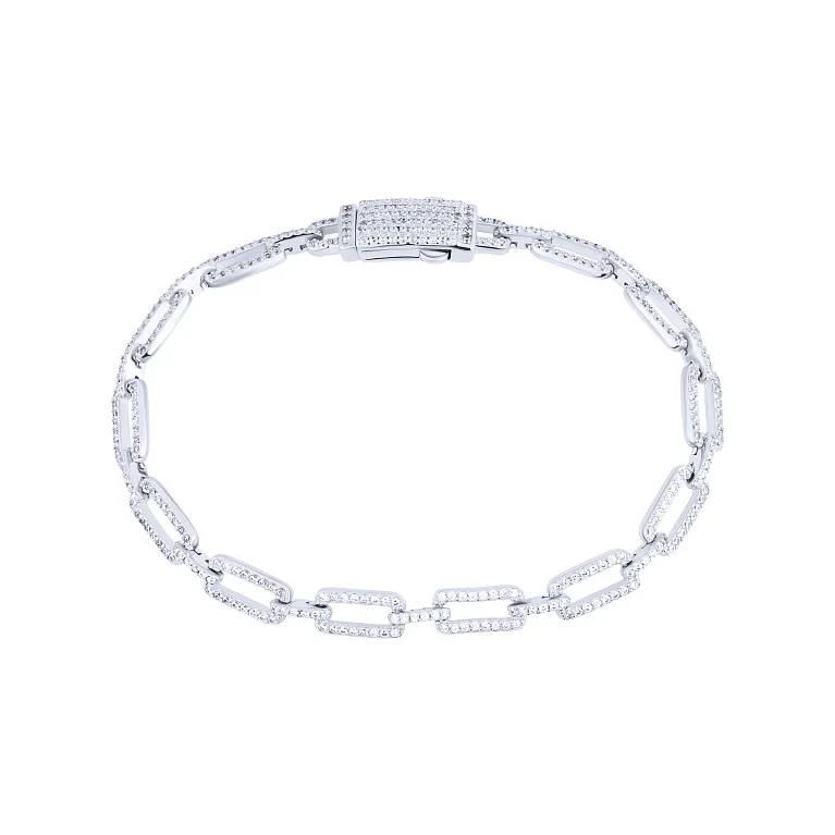 Браслет зі срібла з фіанітами у плетінні фантазія - 2132275