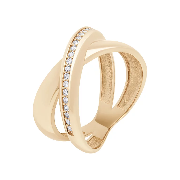 Двойное кольцо "Переплетение" с фианитами из красного золота. Артикул 214887601: цена, отзывы, фото – купить в интернет-магазине AURUM